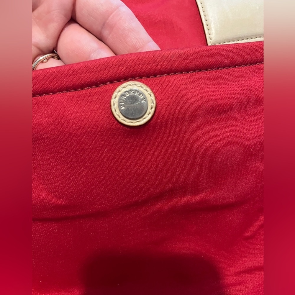 BURBERRY Red Canvas Ivory Fabric Leather Handles Satchel Tote Bag Made in Italy - Picture 9 of 16